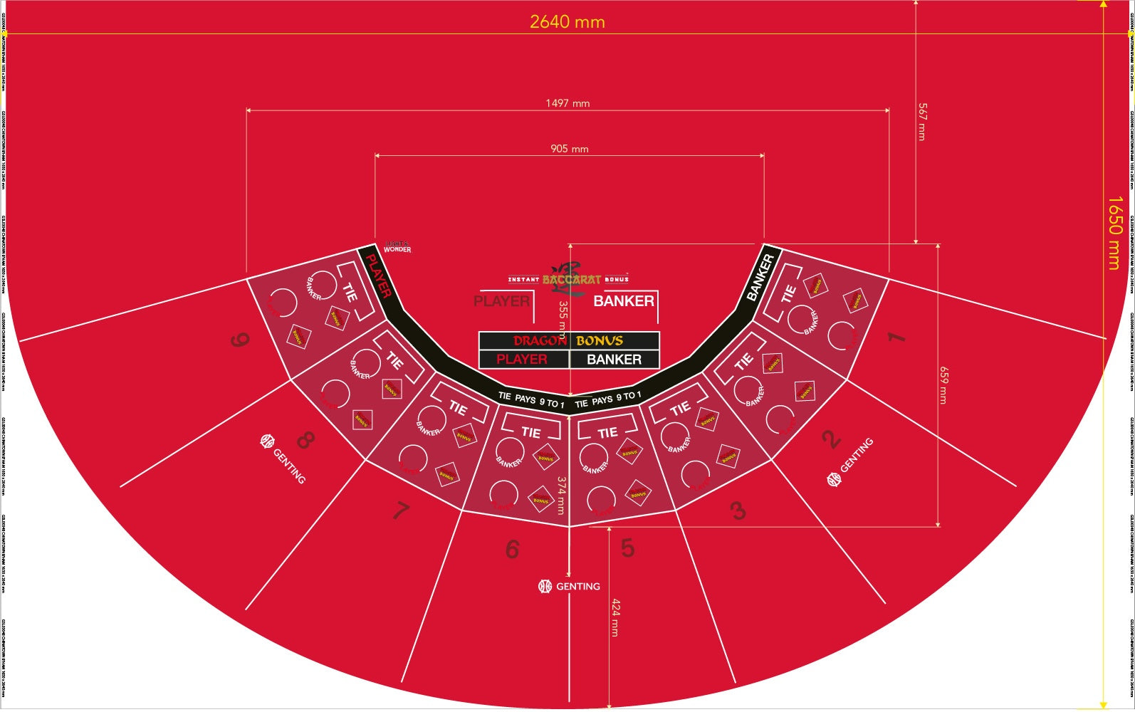 Layout, Baccarat, Dragon Bonus, Chinatown Red