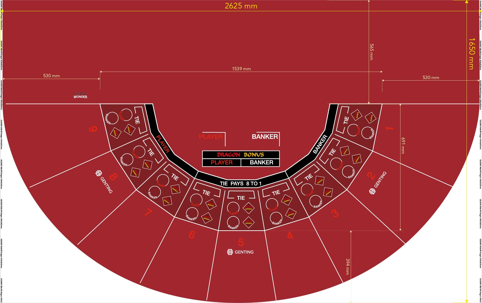 Layout, Midi, 9 Player, Baccarat, Dragon Bonus, Red