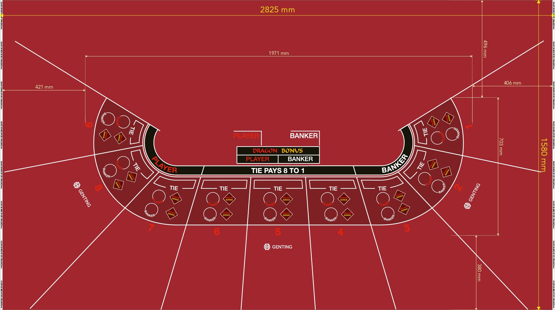 Layout, Midi, 9 Player, Baccarat, Dragon Bonus, Red