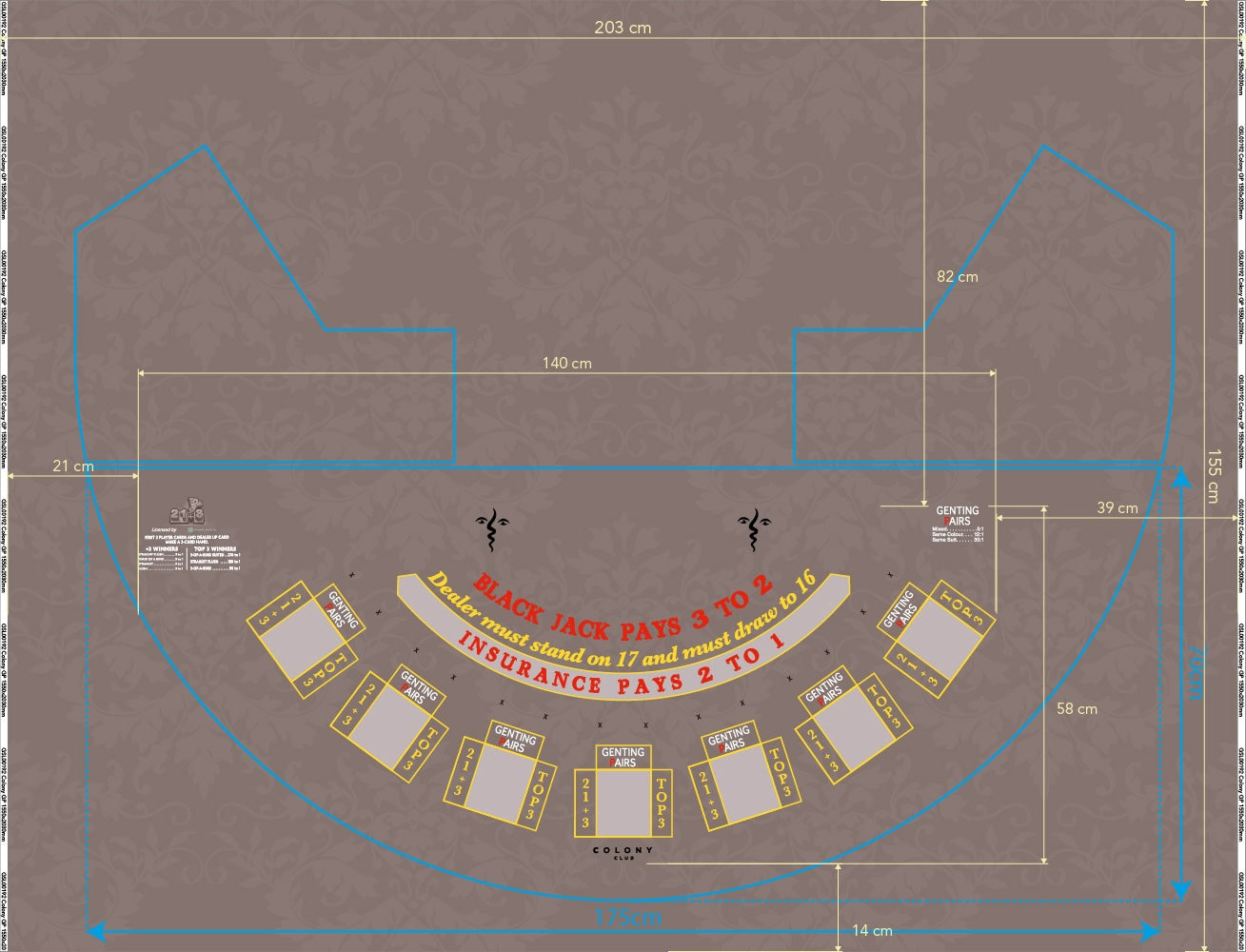 Layout BJ Genting Pairs, 21+3, Top3, Blazing 7s, Colony