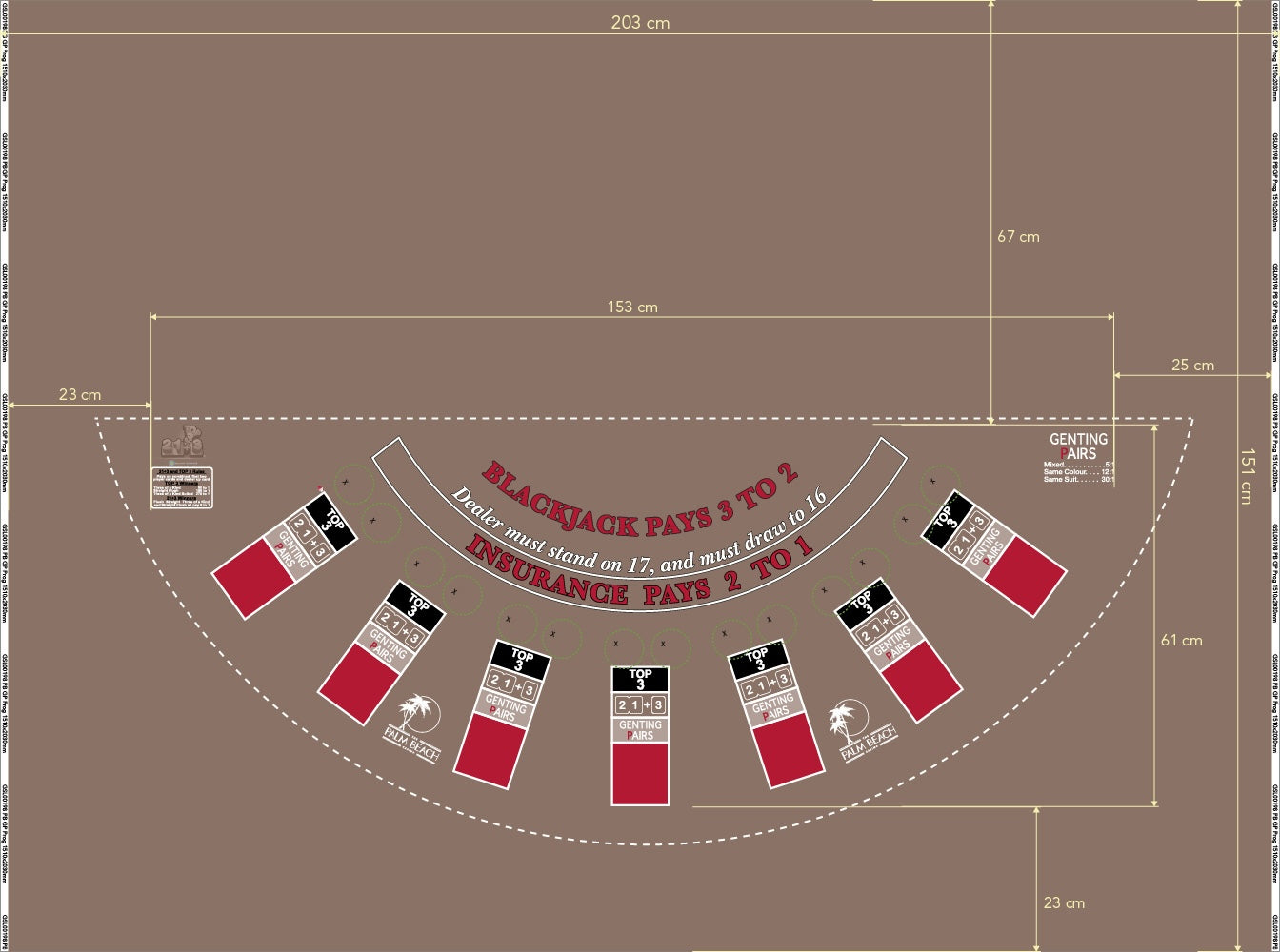 Layout BJ Genting Pairs, 21+3, Top3, Blazing 7s, Palm Beach Grey