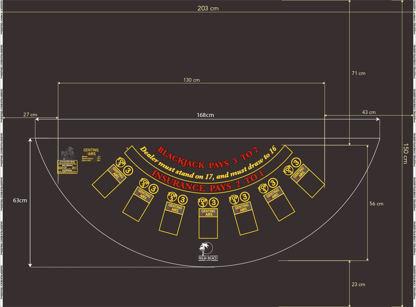 Layout BJ Genting Pairs, 21+3, Top3, Palm Beach Charcoal