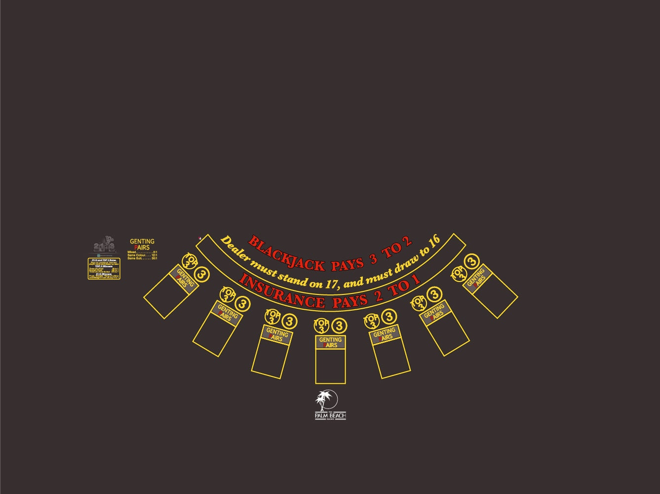 Layout BJ Genting Pairs, 21+3, Top3, Palm Beach Charcoal