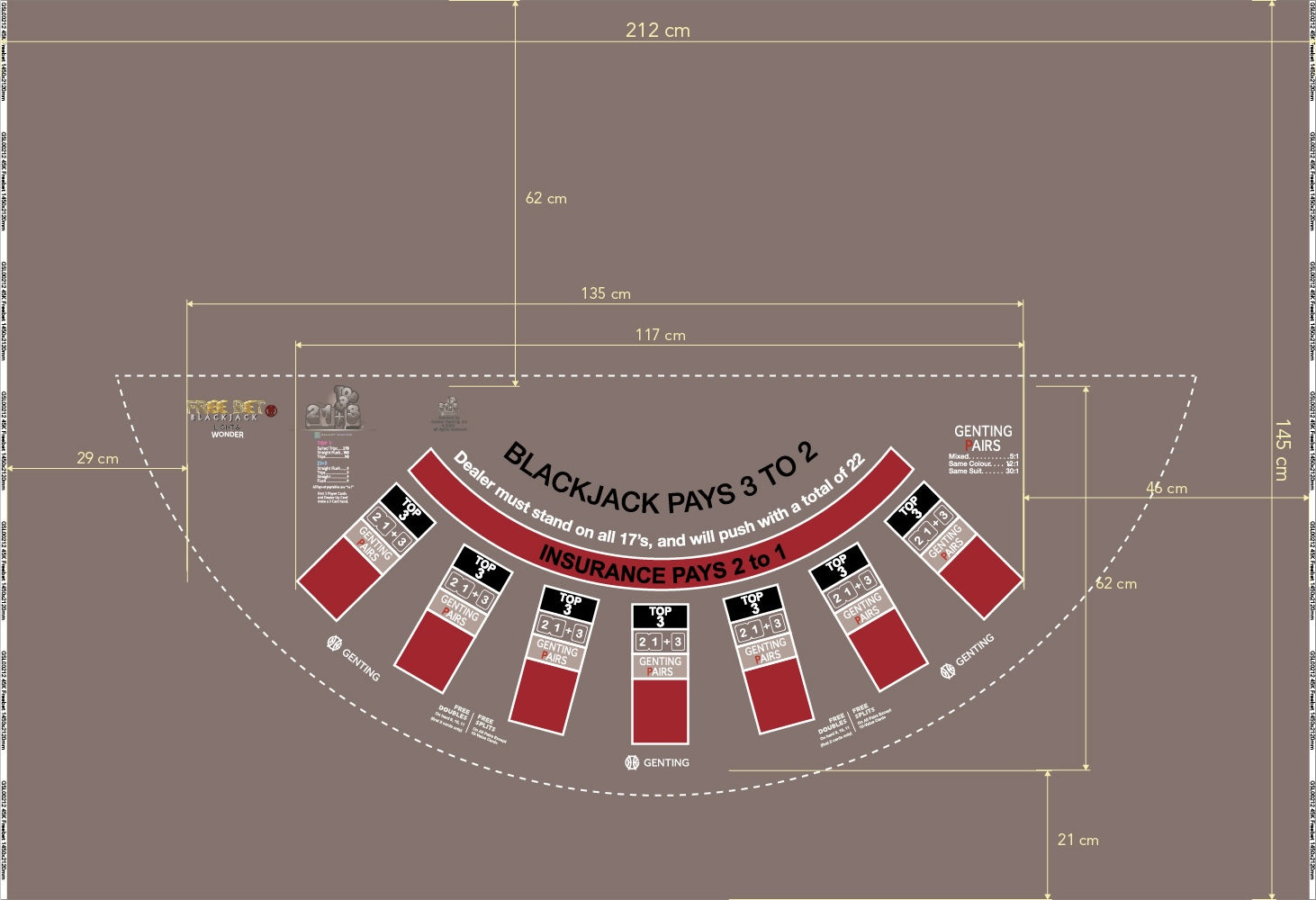 Layout Freebet BJ Genting Pairs 21+3, top3, 7 Player, 45 Kensington, Grey