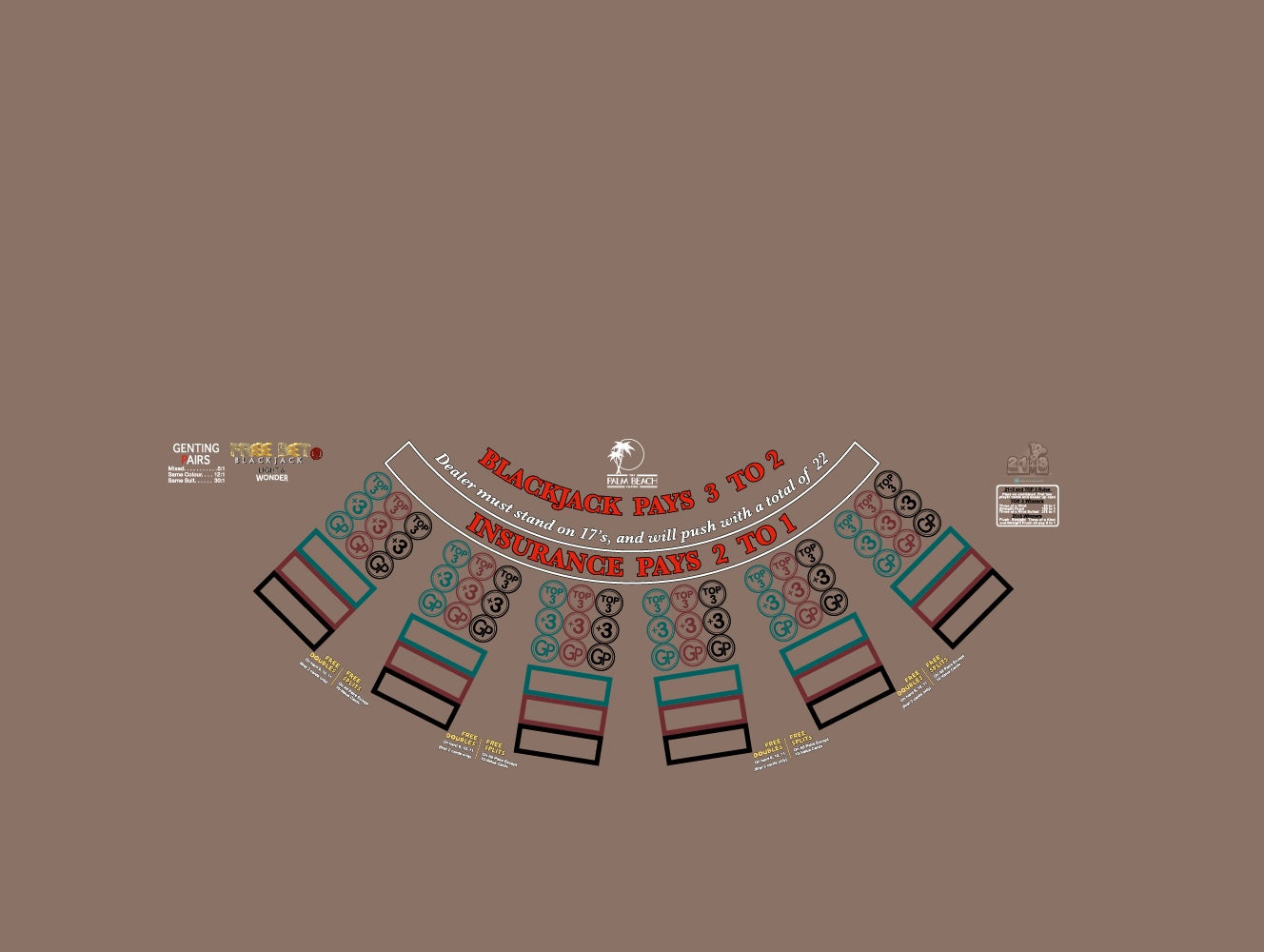 Layout BJ Genting Pairs, 21+3, Top3, Freebet, Palm Beach Grey