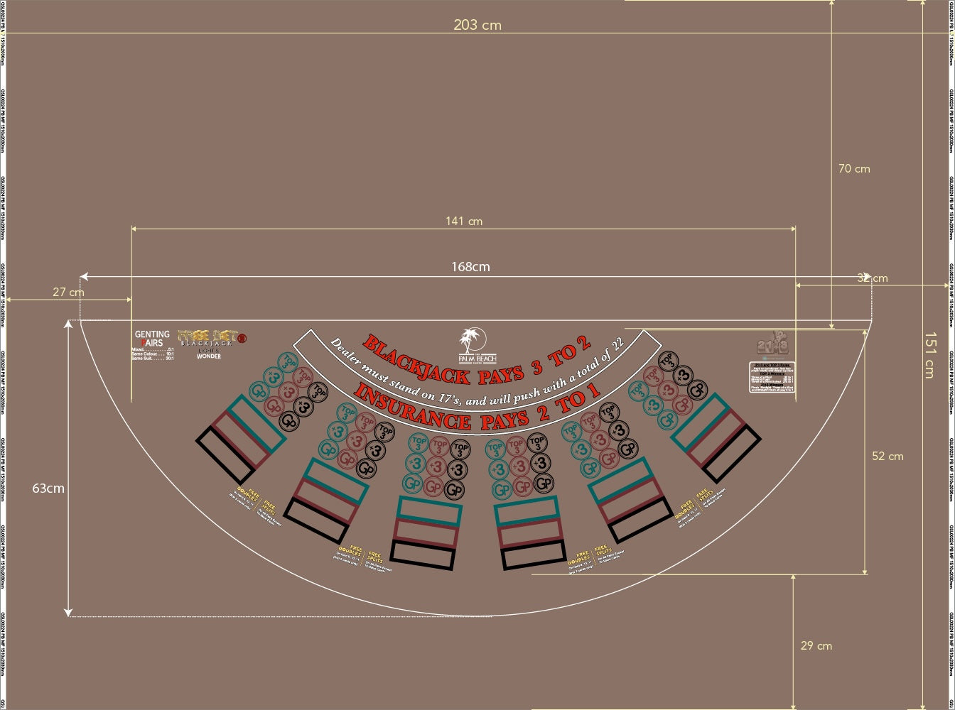 Layout BJ Genting Pairs, 21+3, Top3, Freebet, Palm Beach Grey
