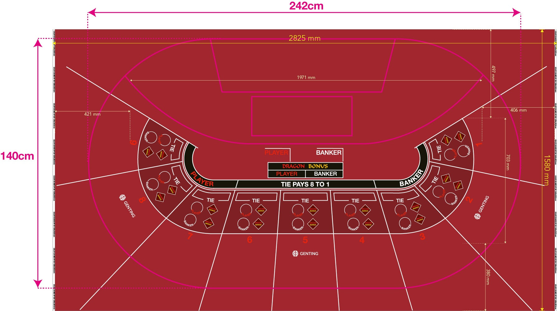 Layout, Midi, 9 Player, Baccarat, Dragon Bonus, Red