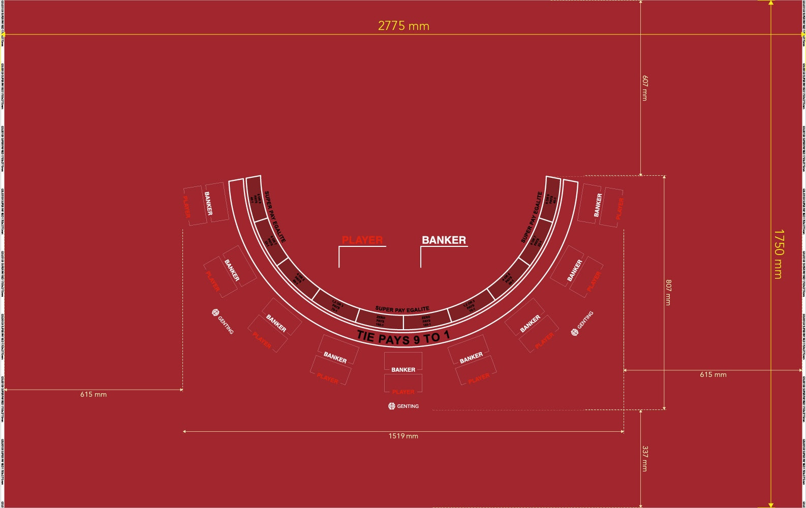 Layout, Punto Banco Super-Pay, 9 Player, Red