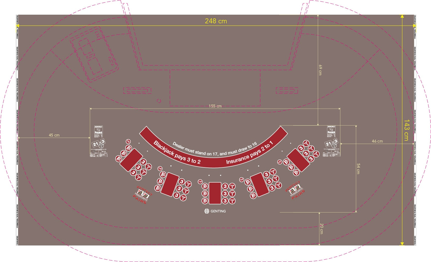 Layout Venetian BJ Dual Progressive with side bets