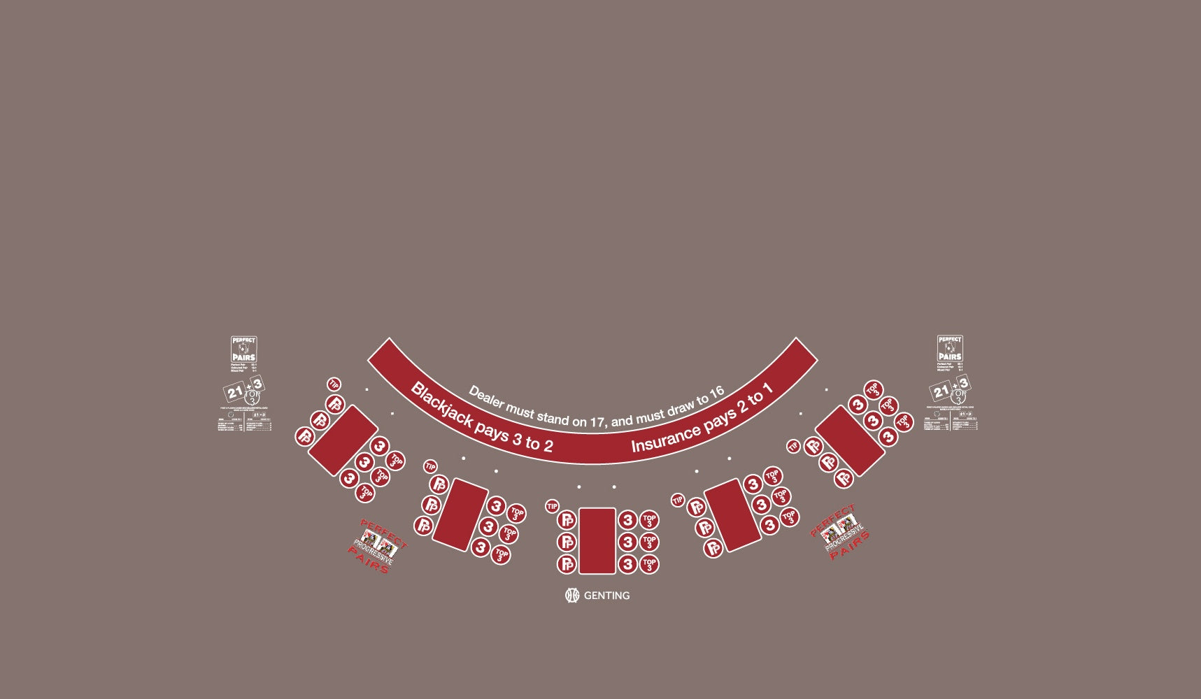 Layout Venetian BJ Dual Progressive with side bets