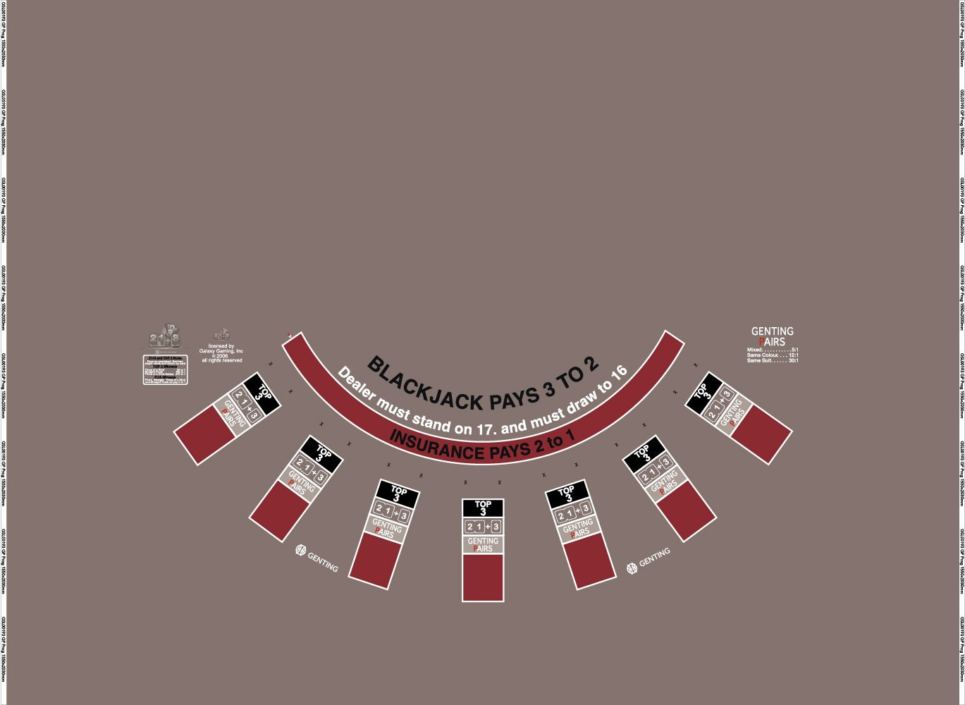 Layout BJ Genting Pairs, 21+3, Top3, Blazing 7s