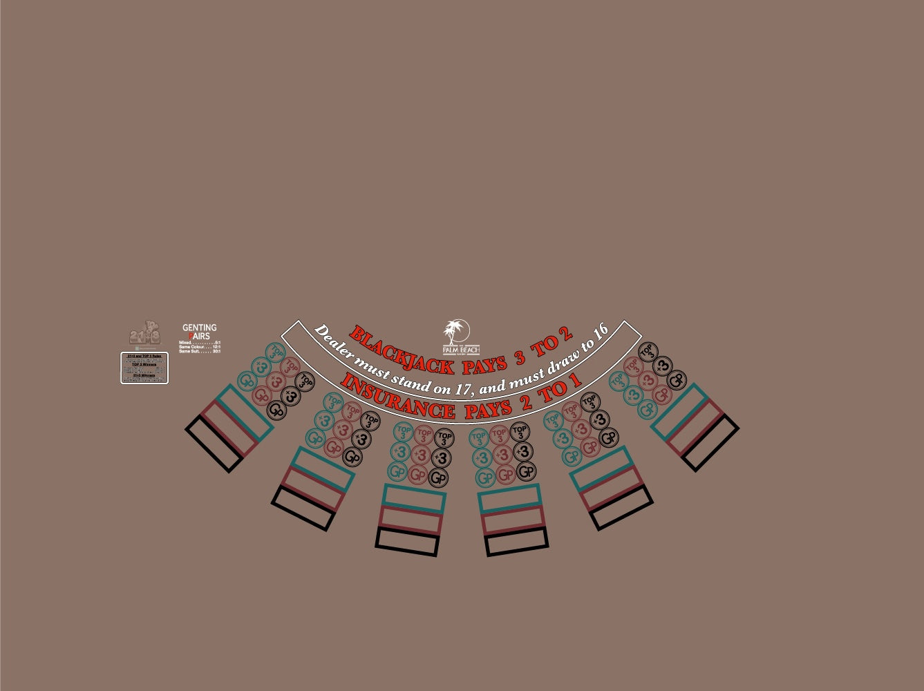 Layout BJ Genting Pairs, 21+3, Top3, Palm Beach Grey