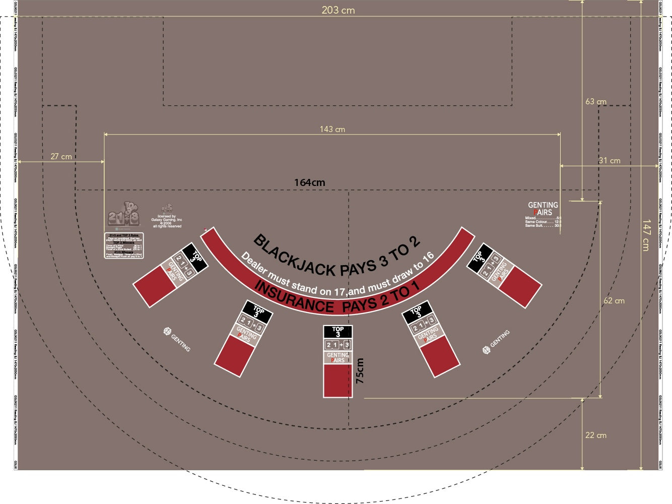 Layout BJ Genting Pairs, 21+3, Top3, Reading 5 box