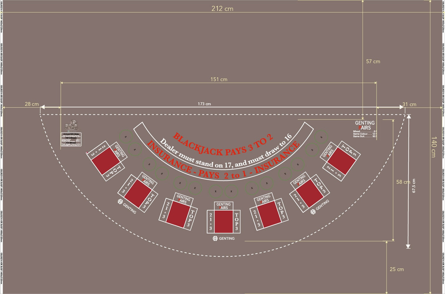 Layout BJ Genting Pairs 21+3, top3, 7 Player, Blazing 7s, 45 Kensington, Standard, Grey