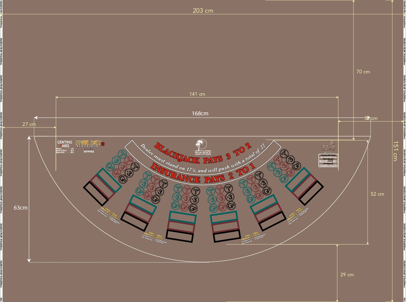 Layout BJ Genting Pairs, 21+3, Top3, Freebet, Palm Beach Grey